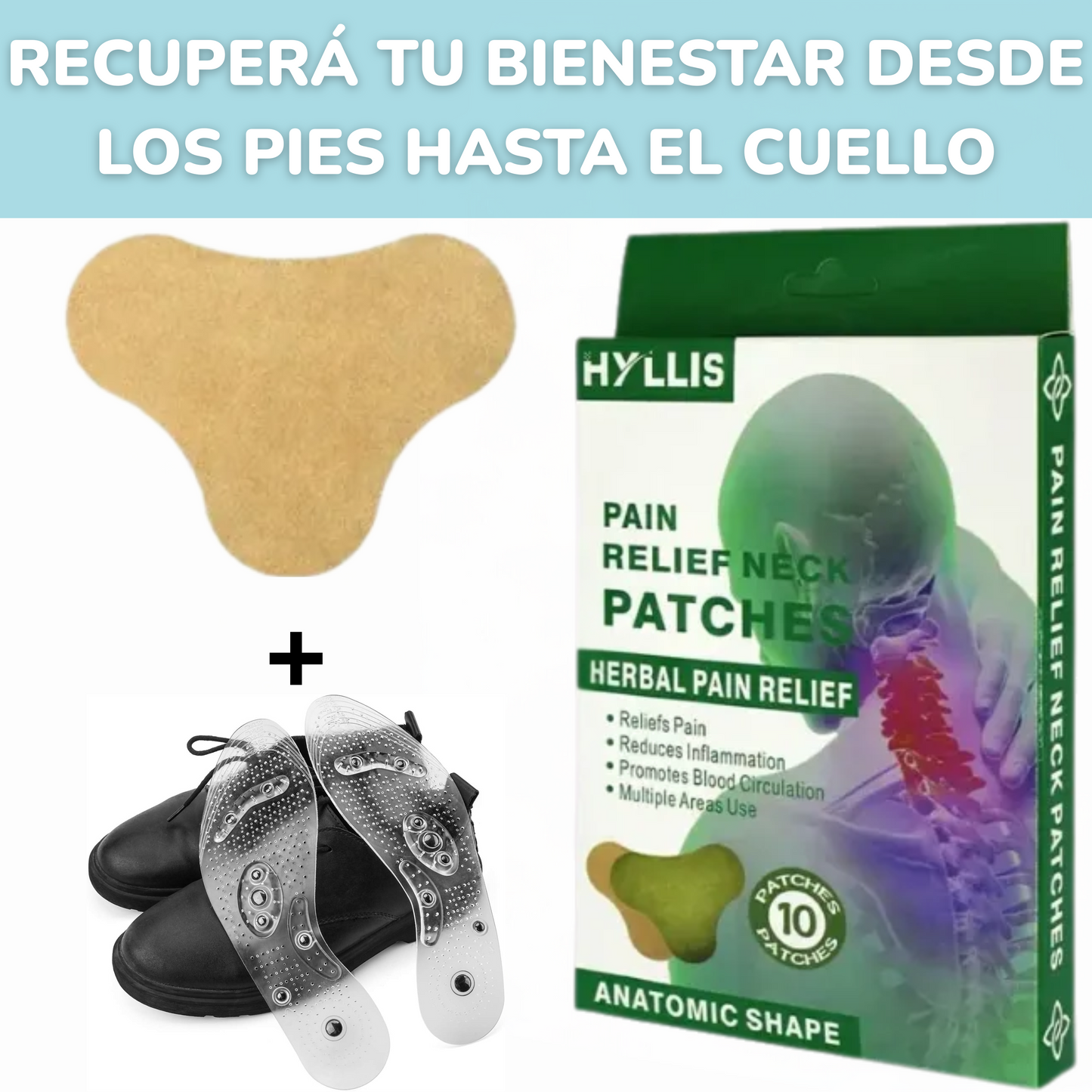 Parches Dolores Musculares x 10 | 100% Naturales+ Plantillas De Silicona Magnetoterapia | Se Agotan Rápido!